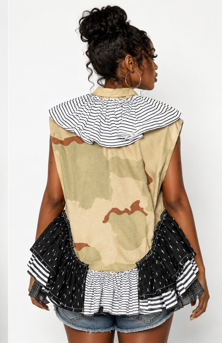 Black & White Desert Storm Camo Ruffle Vest