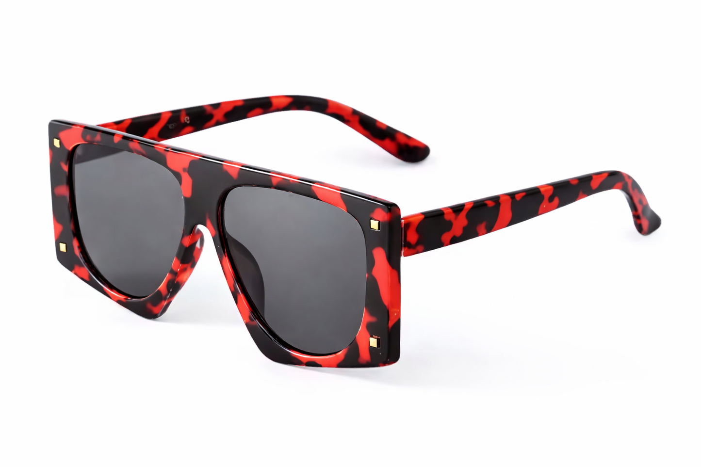 Red Leopard Rectangular Sunglasses