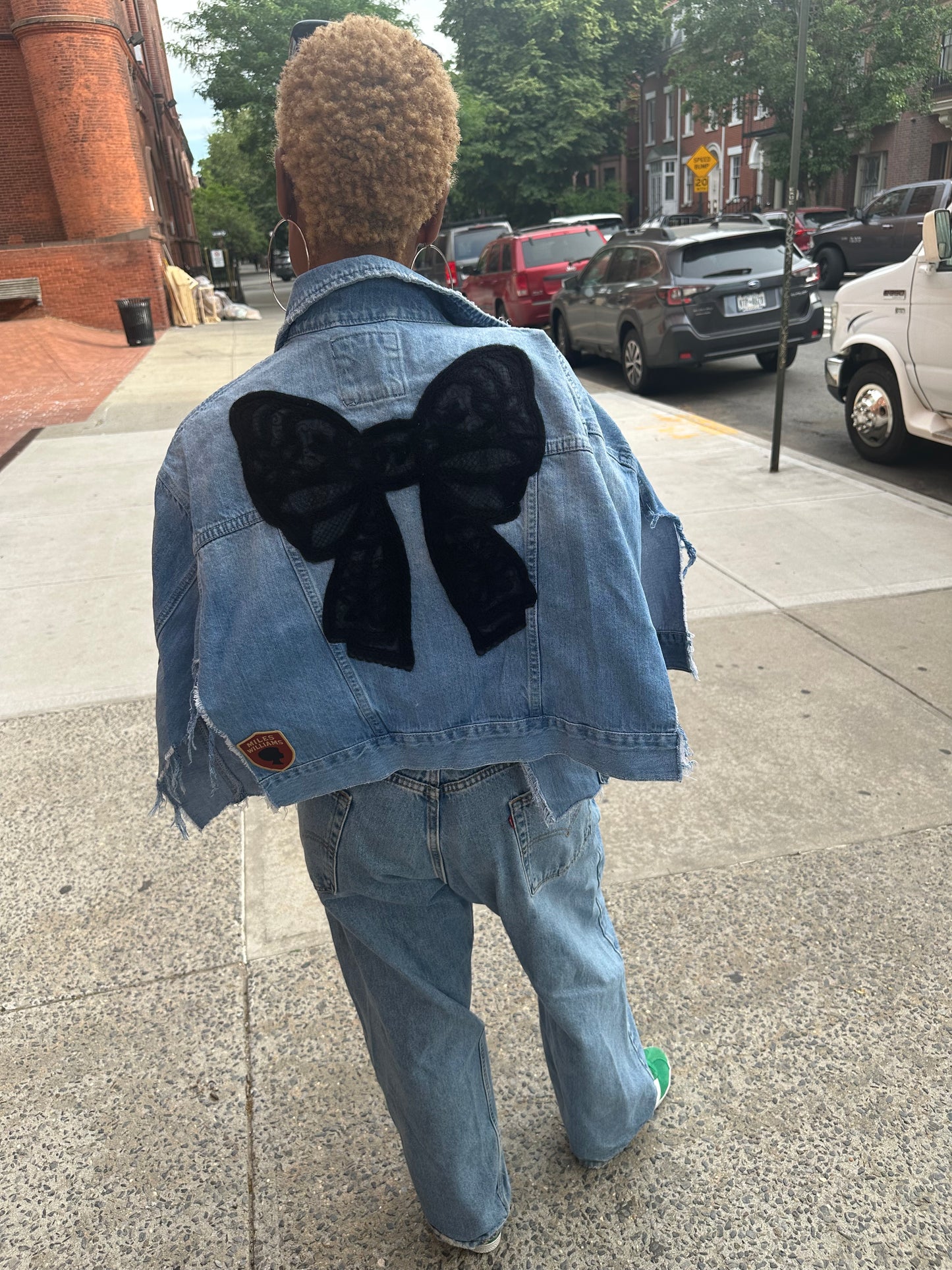 Miles Williams Big Black Bow Denim Cape