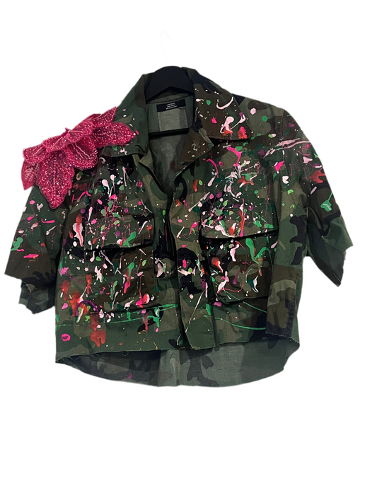Pretty In Pink Splatter Camo Crop Jacket