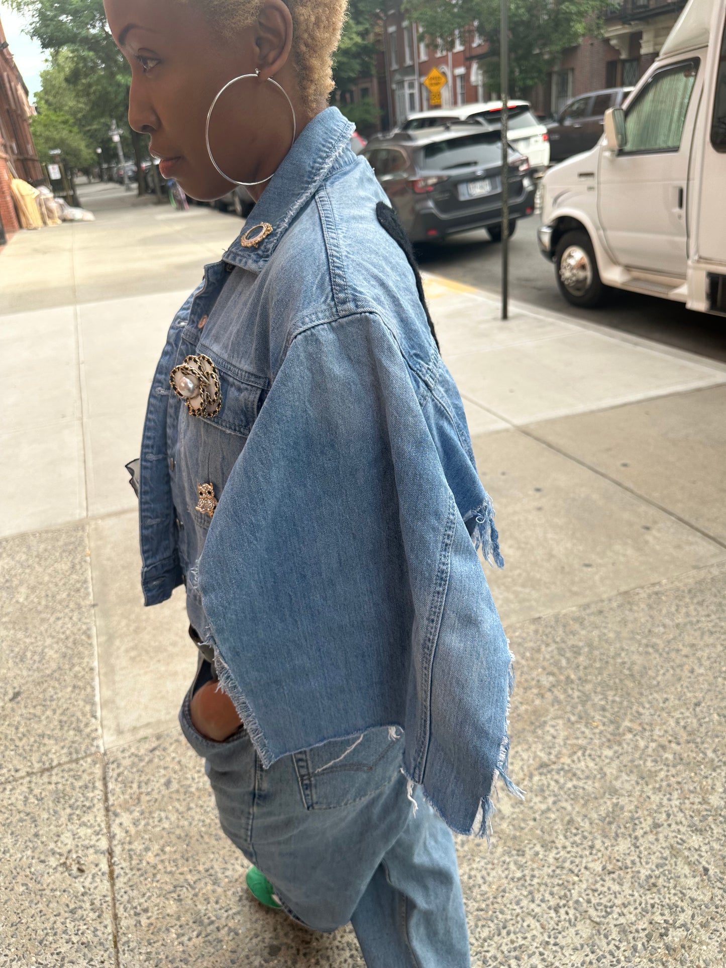 Miles Williams Big Black Bow Denim Cape