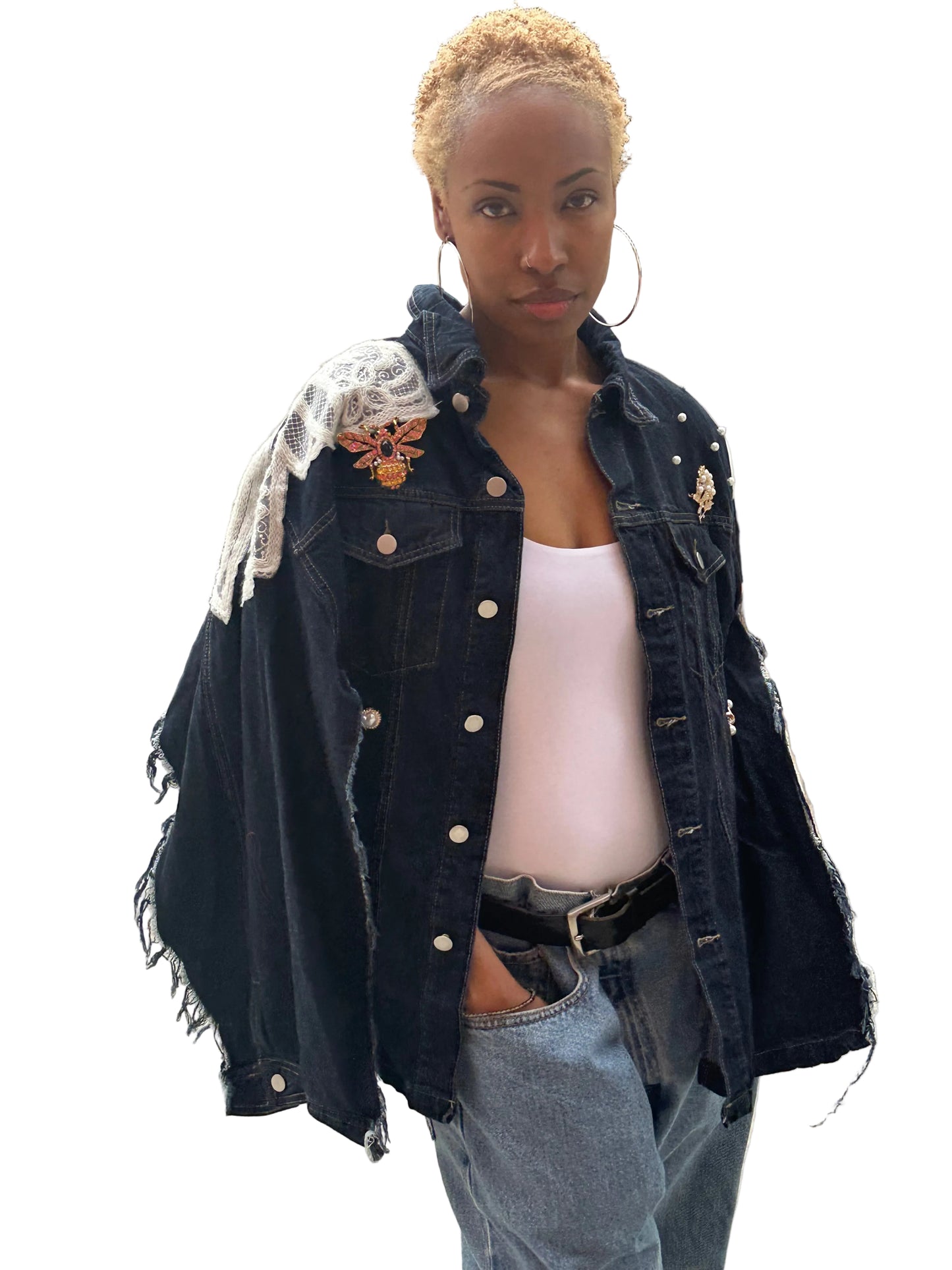 Miles Williams Long Dark Pretty Lady Denim Cape