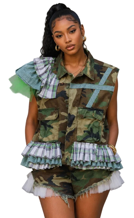 Camo Plaid Peplem Vest/Jacket