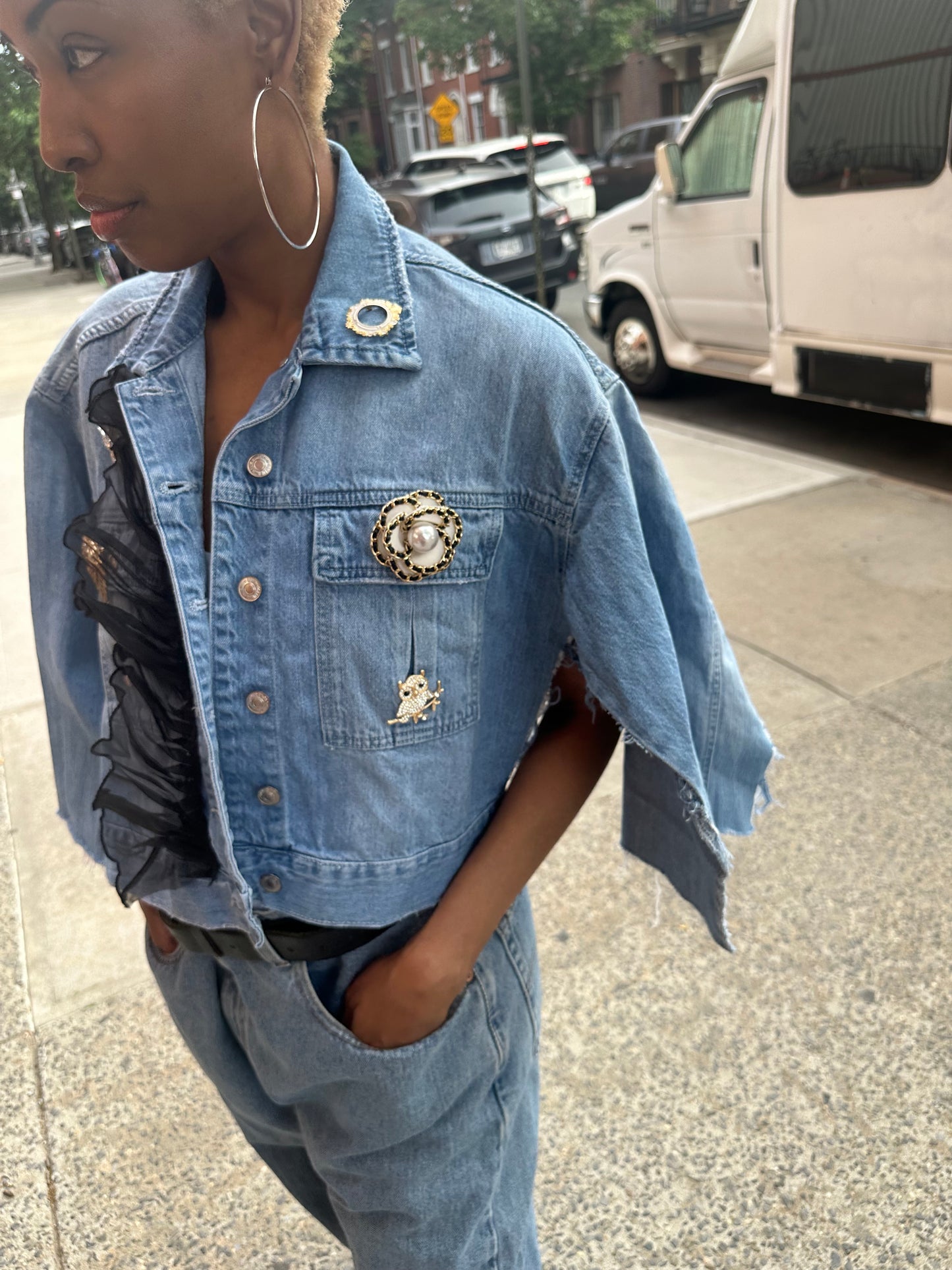Miles Williams Big Black Bow Denim Cape