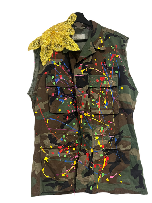 Yellow Floral Splash Camo Vest