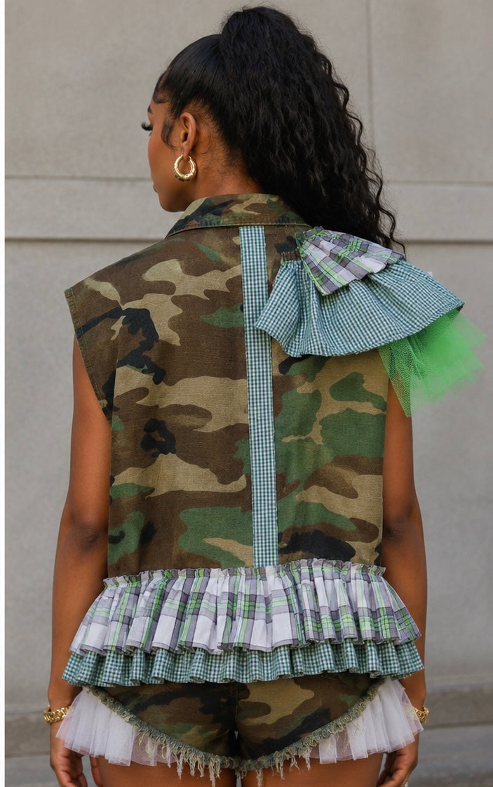 Camo Plaid Peplem Vest/Jacket