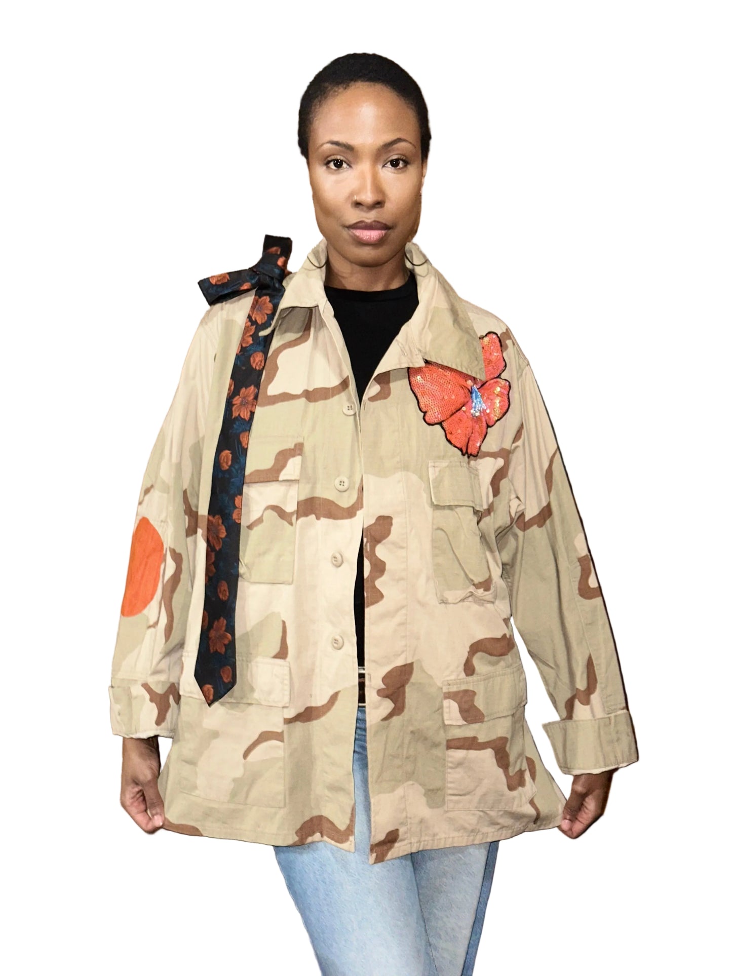 Orange Flower In the Desert Camo Jacket