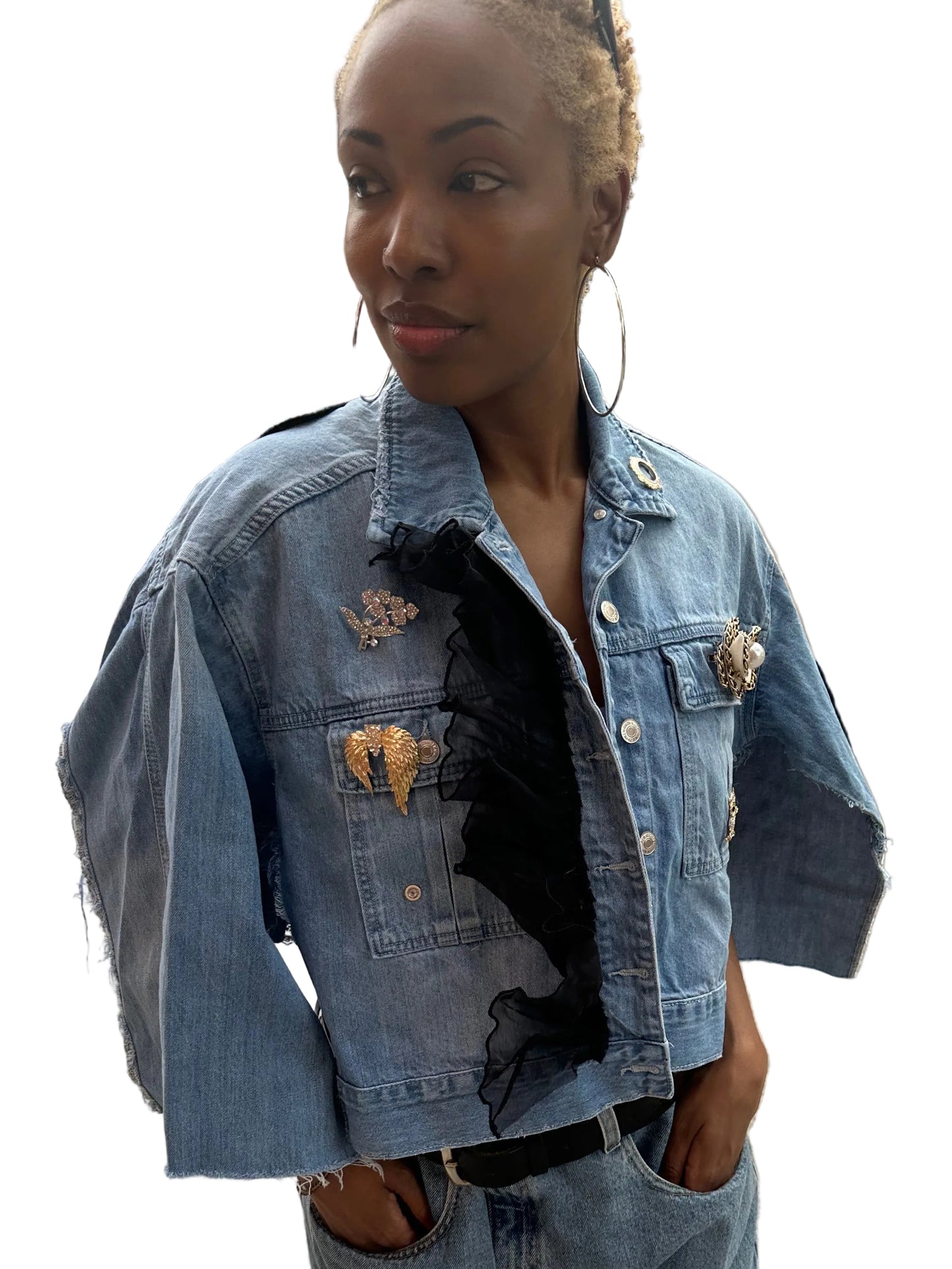 Miles Williams Big Black Bow Denim Cape