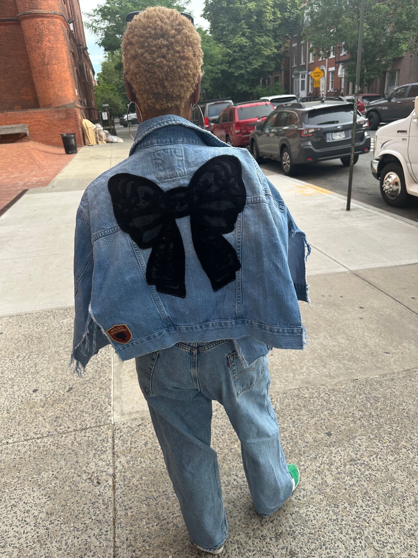 Miles Williams Big Black Bow Denim Cape