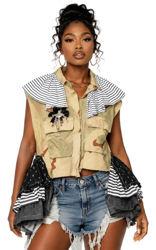 Black & White Desert Storm Camo Ruffle Vest