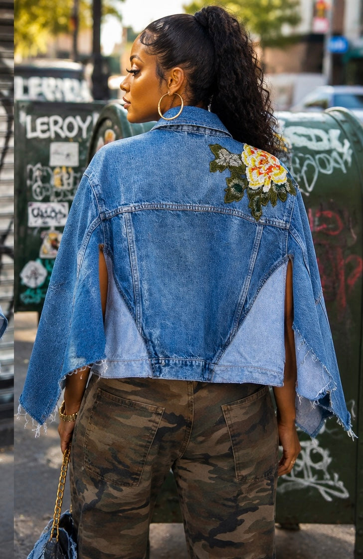 Yellow Rose Denim Deconstructed Cape