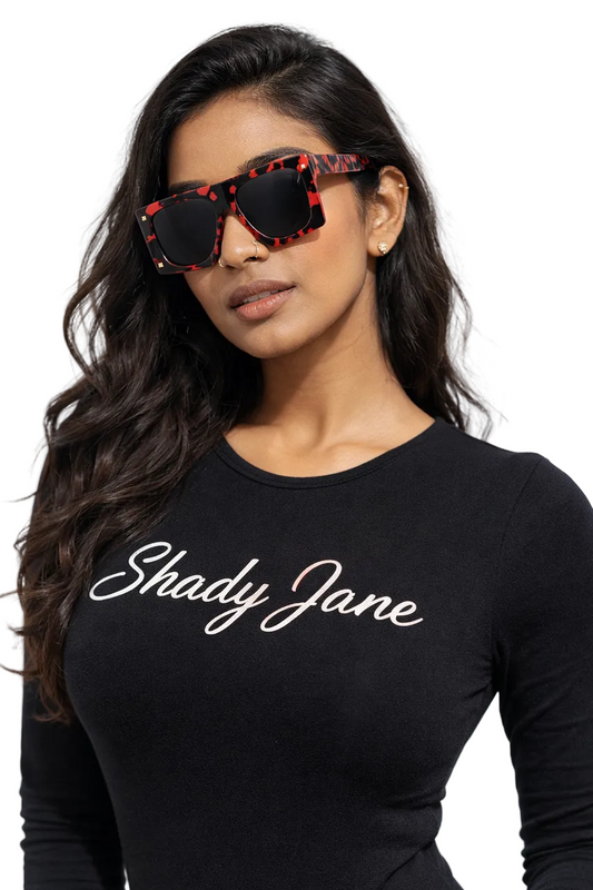 Red Leopard Rectangular Sunglasses