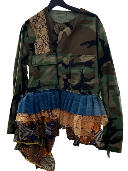 Asymmetrical Peplum Camo Jacket