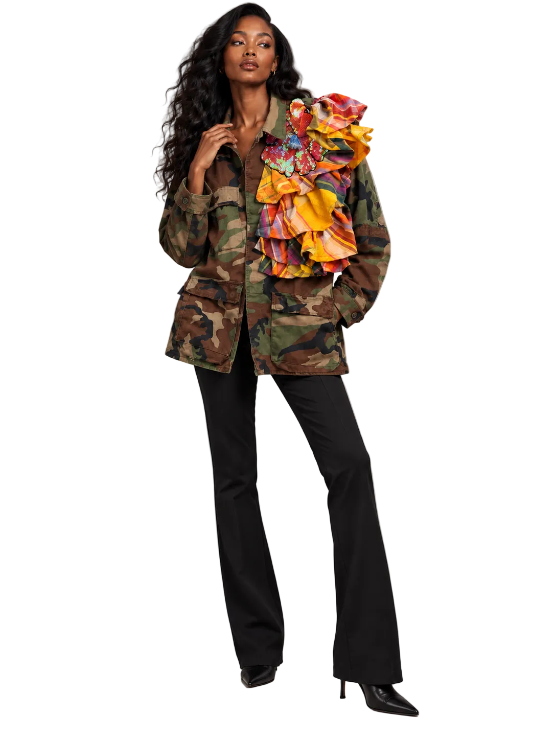 Plaid Corsage Camo Jacket