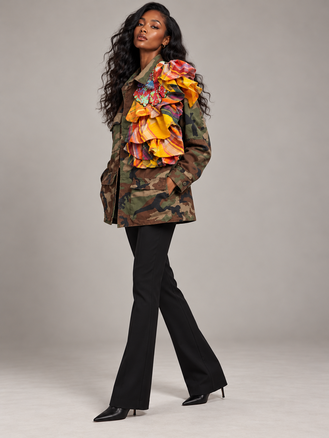 Plaid Corsage Camo Jacket