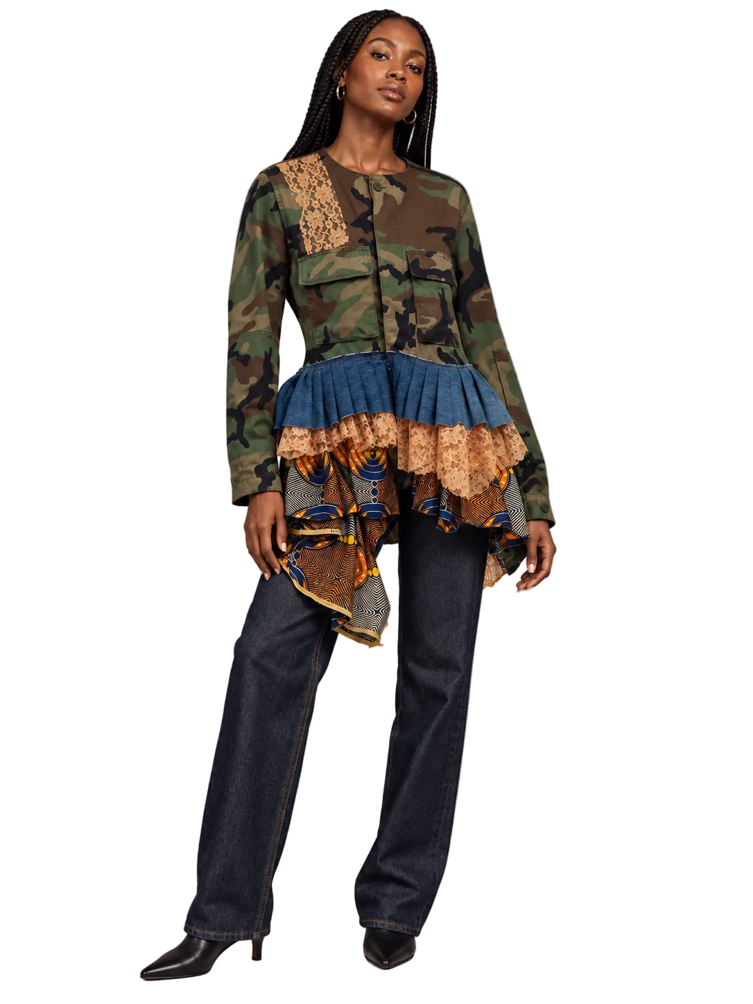 Asymmetrical Peplum Camo Jacket